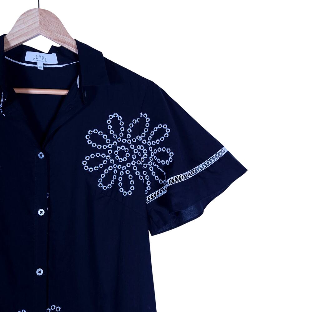 Pearl by Lela Rose Womens Dress XS Black Embroidered Ruffle Hem Boho Cottagecore - Picture 2 of 13